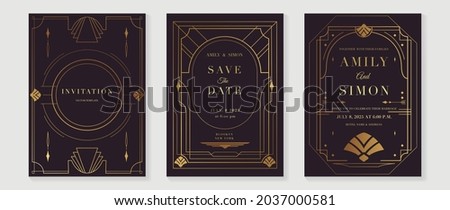Art deco wedding invitation card vector. Luxury classic antique cards design for VIP invite, Gatsby invitation gold, Fancy party event, Save the date card and Thank you card. Vector illustration. Royalty-Free Stock Photo #2037000581