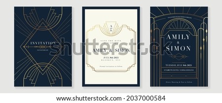 Art deco wedding invitation card vector. Luxury classic antique cards design for VIP invite, Gatsby invitation gold, Fancy party event, Save the date card and Thank you card. Vector illustration. Royalty-Free Stock Photo #2037000584