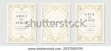 Art deco wedding invitation card vector. Luxury classic antique cards design for VIP invite, Gatsby invitation gold, Fancy party event, Save the date card and Thank you card. Vector illustration. Royalty-Free Stock Photo #2037000590