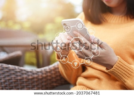 Mobile application concept. women using touch screen smart phone 