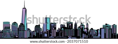 New York City silhouette skyline isolated on white background. Cian, purple and black cityscape. Vector illustration Royalty-Free Stock Photo #2037071510