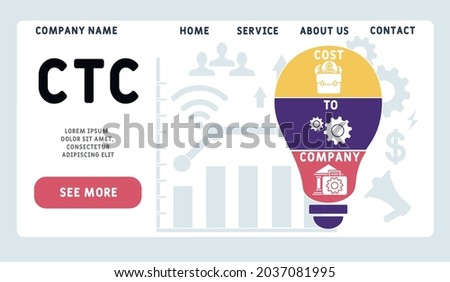 Vector website design template . CTC - Cost To Company acronym. business concept. illustration for website banner, marketing materials, business presentation, online advertising.