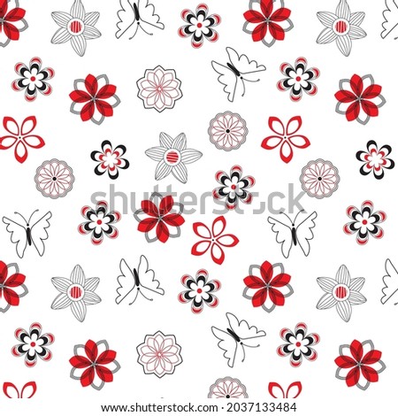 Abstract Daisies and butterflies pattern for textile print