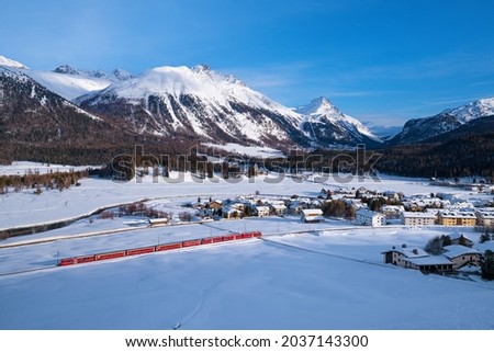 Snowy Landscape, Villages Celerina (Switzerland) and Pontresina Royalty-Free Stock Photo #2037143300