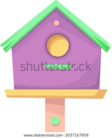 Birdhouse, bird feeder. The birdhouse is purple in color. The icon. Illustration in pastel colors isolated on a white background.