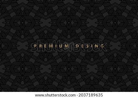 Geometric volumetric convex ethnic 3D pattern, cover design. Embossed vintage black background,doodling ornament, stylish arabesque. Oriental, Indonesian, Asian, Mexican, Aztec motives. 