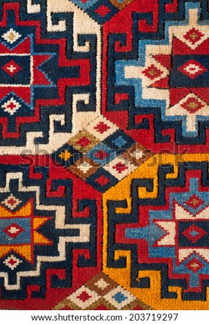 close up of a  colored turkish kilim Royalty-Free Stock Photo #203719297