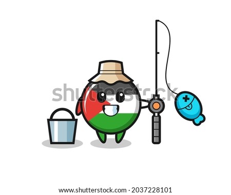 Mascot character of palestine flag badge as a fisherman , cute style design for t shirt, sticker, logo element