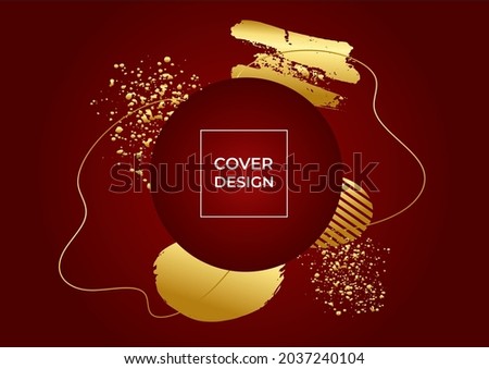 Red and gold background design with abstract geometric shapes, brush element, wavy decoration. Vector illustration for poster, cover, presentation background and more