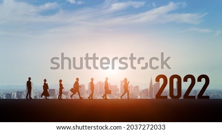 New year concept of 2022. Walking group of people. New year card.