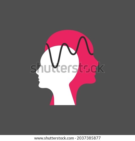 Two male abstract profiles. Coaching modern logo. Human heads and wave. Life coach concept. Therapy symbol. Creative vector illustration