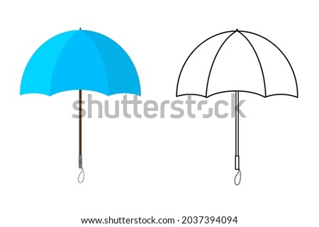 Kids Coloring umbrella contour and color on a white background isolated. Cheerful blue umbrella razvivayka for children.