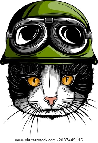 Portrait of a Cat with steampunk helmet. Vector illustration.
