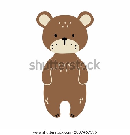 Cute bear in doodle style for printing on achildren T-shirt. Picture with animals for child.