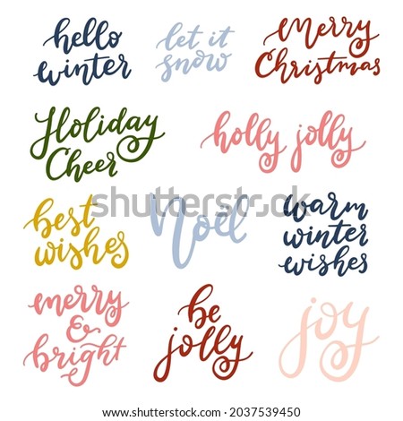 Vector Merry Christmas Hand Lettering Quotes Set