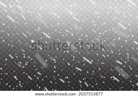 Realistic falling snow on transparent background, vector winter Christmas snowfall or snowstorm. Snowfall or falling snowflakes with overlay effect, white ice or snow flakes for Xmas or new year Royalty-Free Stock Photo #2037553877