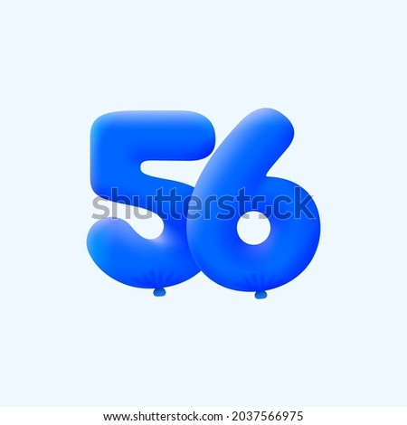 Blue 3D number 56 balloon realistic 3d helium blue balloons. Vector illustration design Party decoration, Birthday,Anniversary,Christmas, Xmas,New year,Holiday Sale,celebration,carnival,inflatable