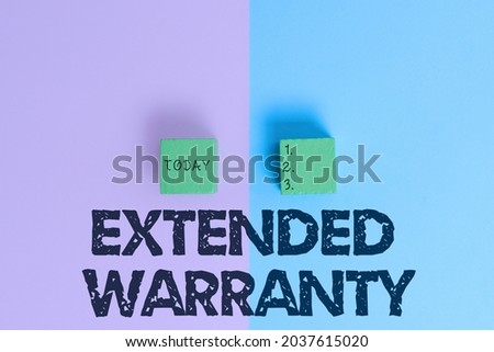 Text caption presenting Extended Warranty. Conceptual photo contract which gives a prolonged warranty to consumers Two Objects Arranged Facing Inward Outward On a Separated Coloured Background