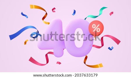 40 percent Off. Discount creative composition. 3d sale symbol with decorative confetti. Sale banner and poster. Vector illustration. Royalty-Free Stock Photo #2037633179