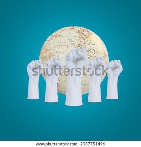 world Democracy day, International Day of Democracy provides an opportunity to make people appreciate the importance of democracy and the effective of Human Rights, earth behind the five hand, Royalty-Free Stock Photo #2037751496