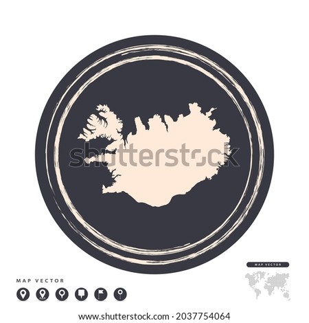 Black grunge stamp circle vector map of Iceland