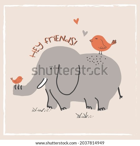 animal friends, cutest elephant and  bird