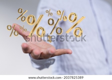A person presenting the virtual projection of sale or discount concept through the percent symbols
