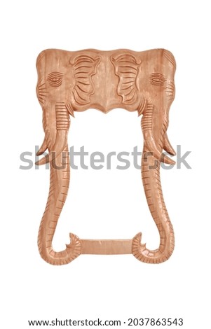 Wooden frame carved elephant head isolated on white background with clipping path include for design usage purpose.