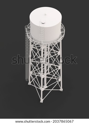 Water Tower. 3D illustration. Isolated on white background. watery resource reservoir and industrial high metal structure container water-tower.