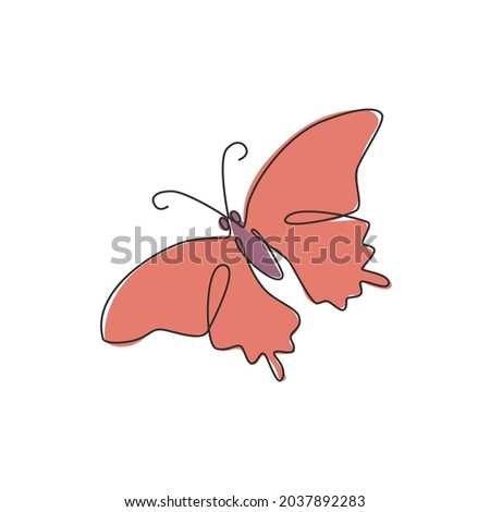 One single line drawing of beautiful butterfly for company logo identity. Salon and spa healthcare business icon concept from animal shape. Continuous line draw design vector graphic illustration
