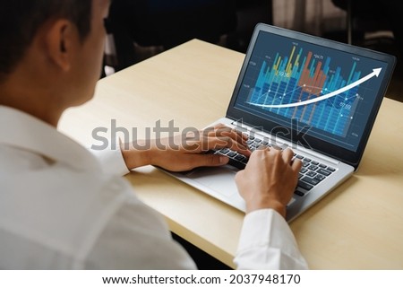 Business visual data analyzing technology by creative computer software . Concept of digital data for marketing analysis and investment decision making .