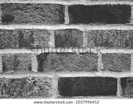Distress old brick wall texture. Black and white grunge background. EPS8. Vector illustration.