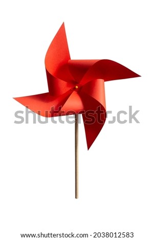 red windmill (pinwheel) toy isolated on white background Royalty-Free Stock Photo #2038012583
