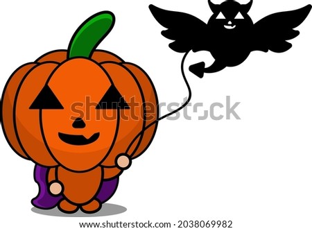 vector illustration of cute halloween mascot pumpkin cartoon character flying animal