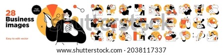 Business Concept illustrations. Mega set. Collection of scenes with men and women taking part in business activities. Vector illustration Royalty-Free Stock Photo #2038117337