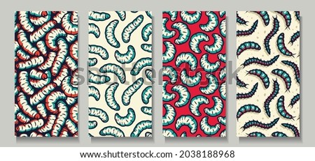 Trendy seamless scary maggots patterns. Set of ugly backgrounds for halloween. Scary zombie worms wallpaper Royalty-Free Stock Photo #2038188968