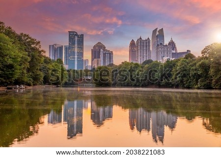 Piedmont Park in Downtown Atlanta city in USA at sunset