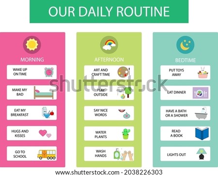 Kids Daily Responsibilities Chart, Kids Daily Routine, Chore Chart, MorningEvening Checklist, Daily Task List, Children's Job Poster, Royalty-Free Stock Photo #2038226303