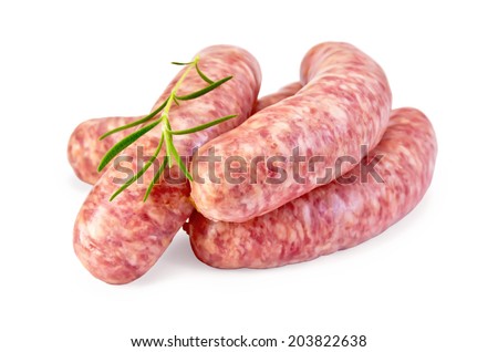 Pork sausages with rosemary isolated on white background Royalty-Free Stock Photo #203822638