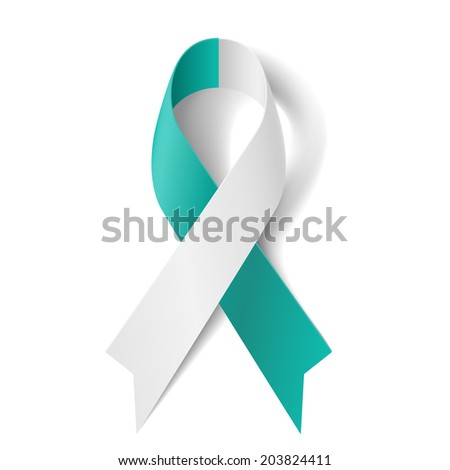 Teal and white ribbon as symbol of cervical cancer