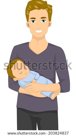 Illustration of a Man Holding a Sleeping Baby