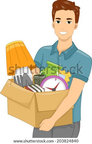 Illustration of a Guy Carrying a Box Full of Objects