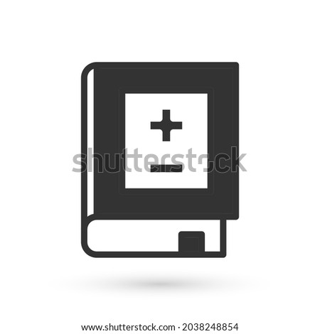 Grey Book with mathematics icon isolated on white background. Math book. Education concept about back to school.  Vector