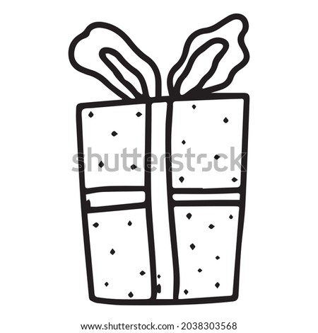 A gift box with a bow vector doodle icon isolated on white, hand drawn sketchy style