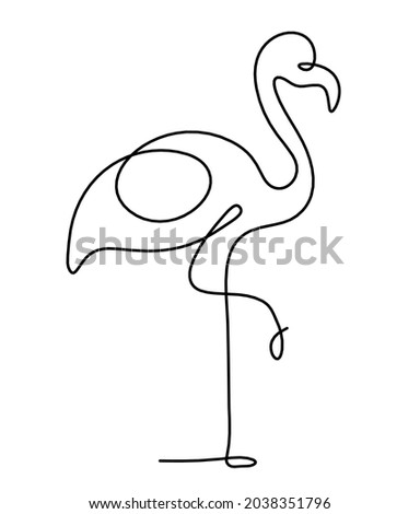 Silhouette of abstract flamingo as line drawing on white. Vector