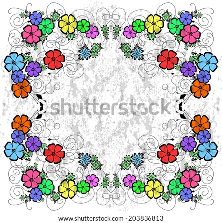 Illustration of abstract colorful floral frame on grunge background 