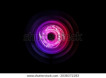 Magical sound wave symbol . Abstract orange , red and purple light . Colorful electricity ball . New high tech technology concept with hole space . Innovation development Royalty-Free Stock Photo #2038372283