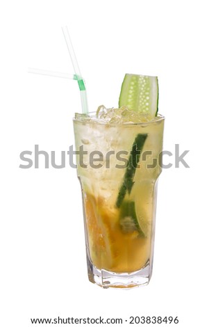 Cucumber lemonade with lime and lemon isolated on white background