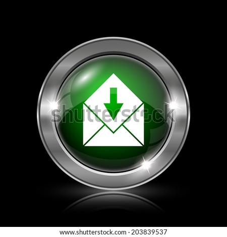 Silver and green glossy icon on black background.