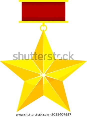 Gold star on a white background. Gold star brooch is a symbol of winning awards in sports competitions.